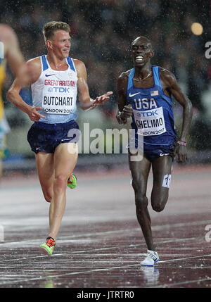 In Großbritannien und den USA Andrew Butchart Paul Kipkemoi Chelimo während 5.000 m der Männer heizt am Tag sechs der Leichtathletik-WM 2017 auf der Londoner Stadion. Stockfoto