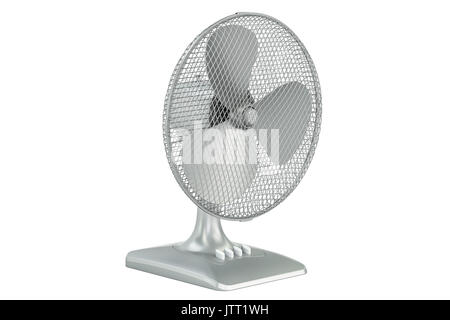 Metallische Tischventilator, 3D-Rendering auf weißem Hintergrund Stockfoto