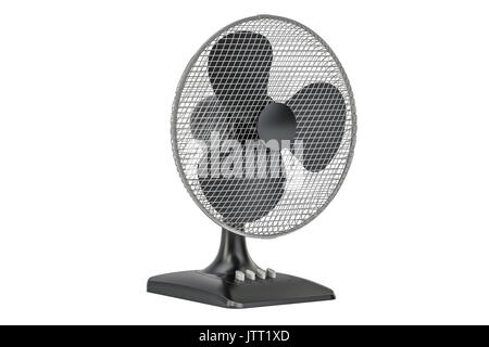 Tischventilator, Seitenansicht. 3D-Rendering auf weißem Hintergrund Stockfoto