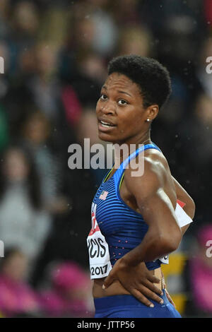 London, Großbritannien. 9. August 2017. Phyllis Francis (USA) gewinnt der Frauen 400 m-Finale bei den Londoner Stadion, am Tag sechs Der IAAF World Championships in London 2017. Salwa Eid Naser (Bahrain) zweite Allyson Felix (USA). Credit: Stephen Chung/Alamy leben Nachrichten Stockfoto