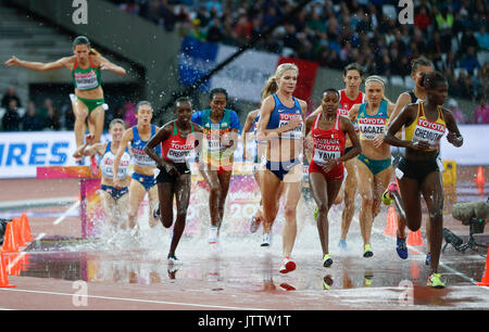 London, Großbritannien. 09 Aug, 2017. Athleten konkurrieren während 3000 m Hindernislauf der Frauen heizt am 6. Tag bei der IAAF World Championships 2017 in London, Großbritannien, 9, am 12.08.2017. Quelle: Xinhua/Alamy leben Nachrichten Stockfoto