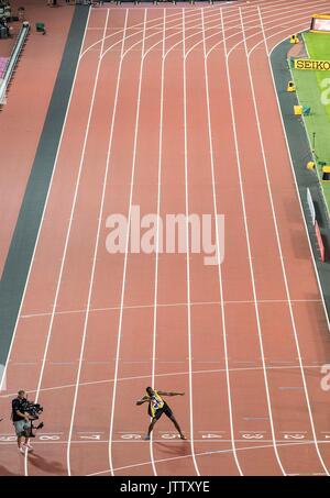 London, Grossbritannien. 10 Aug, 2017. Usain Bolt, Marmelade, 3.Platz macht den Schraube Blitz, Gestik, Geste, Funktion, Finale 100 m der Maenner, am 05.08.2017 Wirtschaft Championships 2017 in London/Grossbritannien, vom 04.08. - 13.08.2017. | Verwendung weltweit Quelle: dpa/Alamy leben Nachrichten Stockfoto