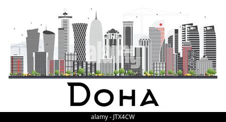 Doha Katar Skyline mit grauen Gebäude auf weißem Hintergrund. Vector Illustration. Business Travel und Tourismus Konzept. Stock Vektor