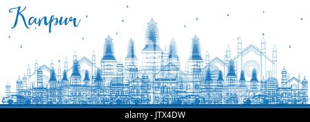 Umrisse kanpur Skyline mit blauen Gebäude. Vector Illustration. Business Travel und Tourismus Konzept mit historischer Architektur. Stock Vektor