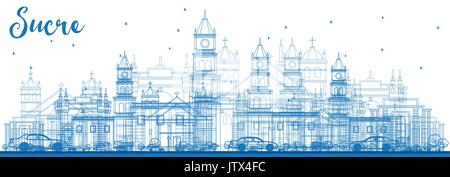 Umrisse sucre Skyline mit blauen Gebäude. Vector Illustration. Business Travel und Tourismus Konzept mit historischer Architektur. Stock Vektor