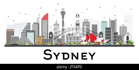 Sydney Australien Skyline mit grauen Gebäude auf weißem Hintergrund. Vector Illustration. Business Travel und Tourismus Konzept Stock Vektor