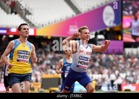 Der britische Athlet Jordan Howe gewann Gold im 100 m T35-Finale der Para Athletics World Championships London Stadium UK Stockfoto