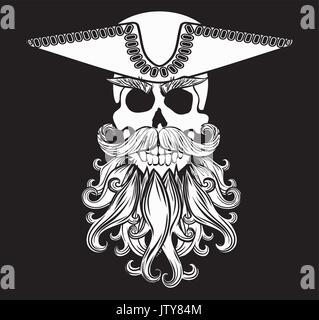 Pirate symbol Jolly Roger mit Bart und einen Hut tragen, Stock Vektor