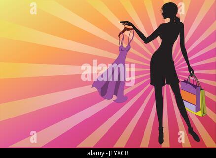 Silhouette Mode Mädchen mit einem Kleid in der Hand, Vector Illustration Stock Vektor