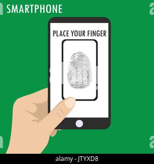 Hand, Smart Phone, Handy scannen ein Fingerabdruck Stock Vektor