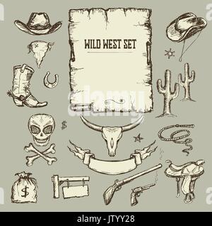Wild West Set Sammlung, Vektor, Abbildung Stock Vektor