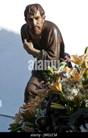 Figur geschnitzt im Holz von Judas Ischariot, Bruderschaft der sakramentalen Santa Cena, Linares, Provinz Jaen, Spanien Stockfoto