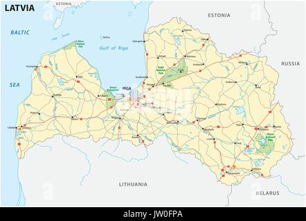 Lettland Straße und National Park Karte Stock Vektor