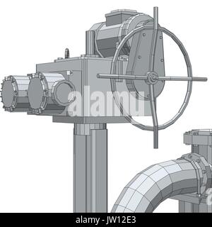 Industrielle Ausrüstung elektrisches Ventil. Wire-Frame. EPS 10-Format. Vektor Rendering von 3d Stock Vektor