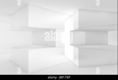Abstrakte digitale Hintergrund, weiße geschnittenen geometrische Strukturen, 3D-Illustration, doppelte Belichtung Effekt Stockfoto