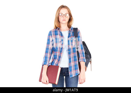 Schüler mit Lehrbuch posing Stockfoto