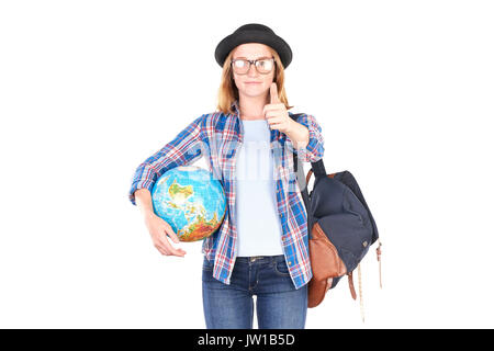 Schüler mit Globus posing Stockfoto