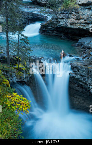 Ein Wasserfall entlang Johnston Canyon im Banff National Park, Alberta, Kanada. Stockfoto