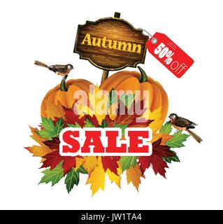 Herbst Sale Konzept mit Herbstlaub Vector Illustration Stock Vektor