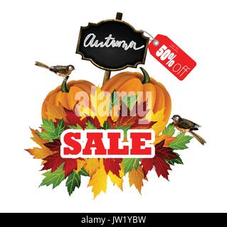 Herbst Sale Konzept mit Herbstlaub Vector Illustration Stock Vektor