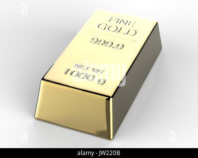 1000 g Gold Bar oder Bullion auf weißem Hintergrund Stockfoto