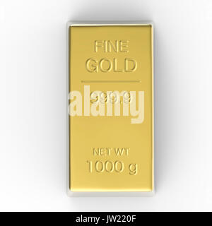 1000 g Gold Bar oder Bullion auf weißem Hintergrund Stockfoto
