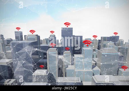 Rot wlan Symbol gegen den blauen Himmel mit Wolken Stockfoto