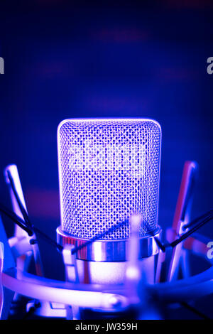 Studio vocal Großmembran Kondensator Mikrofon mit Voiceover Aufnahme in antipop integrierten Bildschirm. Stockfoto