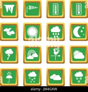 Wetter Icons Set Grün Stock Vektor