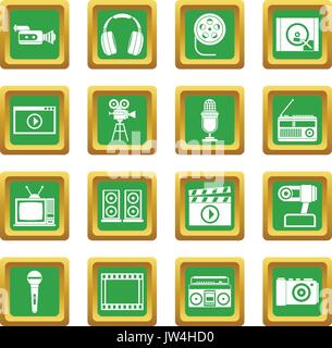 Audio und Video Icons Set Grün Stock Vektor