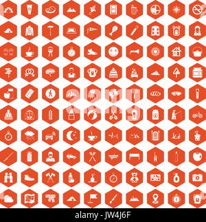 100 Family Camping Symbole Sechseck orange Stock Vektor