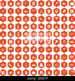 100 Familie Tradition Symbole Sechseck orange Stock Vektor