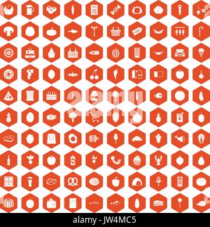 100 Einkaufen Symbole Sechseck orange Stock Vektor
