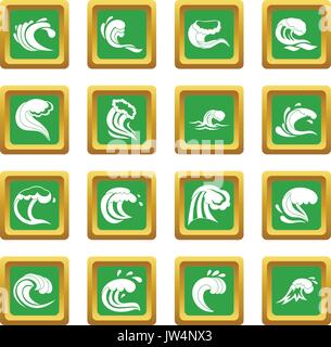 Meer Wellen Icons Set Grün Stock Vektor