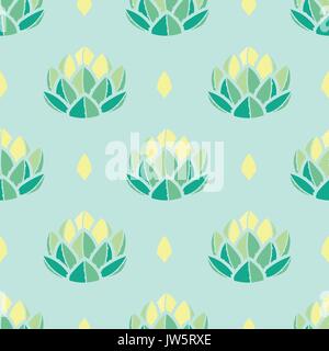 Pastell grün und gelb Sukkulenten auf Pastell-blaue Hintergrund. Hand gezeichneten Stil. nahtlose Muster Vector Illustration. Stock Vektor