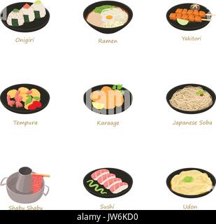 Japanisches Essen Symbole, Cartoon Stil Stock Vektor