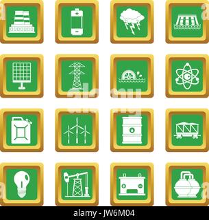 Energiequellen reihen Icons Set Grün Stock Vektor