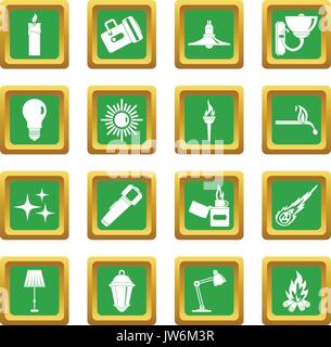 Lichtquelle Symbole Icons Set Grün Stock Vektor