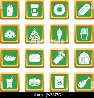Fast food Icons Set Grün Stock Vektor