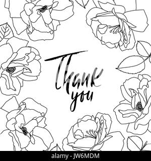 Vielen Dank, dass Sie handschriftliche Beschriftung. Hand moderne trockene Bürste Schriftzug gezogen. Danke Karte. Vector Illustration. Blumen Rahmen. Stock Vektor