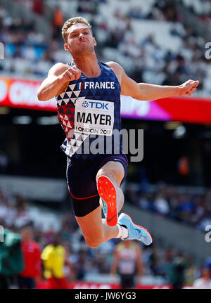 London, Großbritannien. 11 Aug, 2017. Kevin Mayer von Frankreich konkurriert beim Weitsprung Wettbewerb der Männer Zehnkampf am 8. Tag der Leichtathletik-WM 2017 in London Stadion in London, Großbritannien, am 12.08.11, 2017. Credit: Wang Lili/Xinhua/Alamy leben Nachrichten Stockfoto