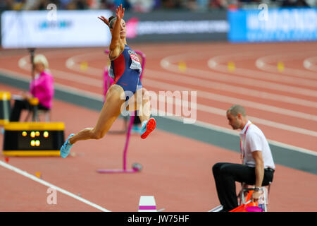 London, Großbritannien. 11 Aug, 2017. London, 11. August 2017. Ivana Španovic, Serbien, in Langen der Frauen springen Finale am Tag acht der IAAF London 2017 Weltmeisterschaften am London Stadion. Credit: Paul Davey/Alamy leben Nachrichten Stockfoto