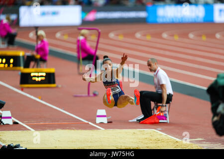 London, Großbritannien. 11 Aug, 2017. London, 11. August 2017. Ivana Španovic, Serbien, in Langen der Frauen springen Finale am Tag acht der IAAF London 2017 Weltmeisterschaften am London Stadion. Credit: Paul Davey/Alamy leben Nachrichten Stockfoto