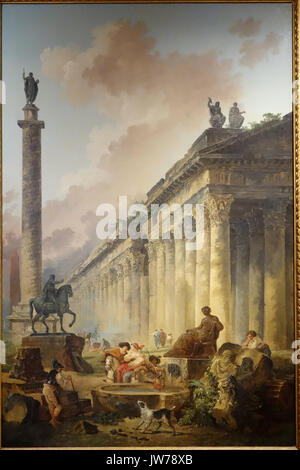 Imaginären Blick auf Rom mit Reiterstandbild von Marcus Aurelius, die Säule des Trajan, und einen Tempel, von Hubert Robert, 1786, Öl auf Leinwand National Museum der westlichen Kunst, Tokyo DSC 08546 Stockfoto