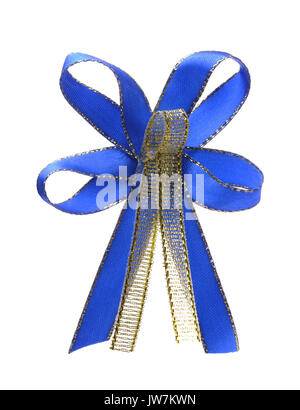 Blau und Gold dekorative Schleife isoliert auf weißem Stockfoto