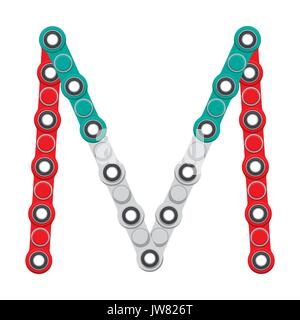 Alphabet aus die neue populäre Anti-Stress-Spielzeug Spinner. Schreiben M. Vector Illustration. Stock Vektor