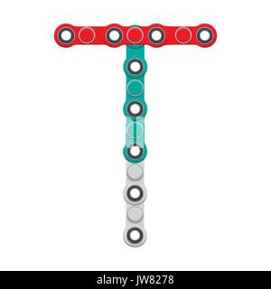 Alphabet aus die neue populäre Anti-Stress-Spielzeug Spinner. Buchstaben T Vector Illustration. Stock Vektor