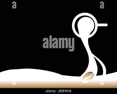 Weiß und Braun Silhouette der Tasse Kaffee Verschütten von Flüssigkeit über schwarzen Hintergrund mit Coffee Bean Stock Vektor