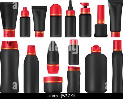 Kosmetik Paket Sammlung schwarz Mock Ups Stock Vektor