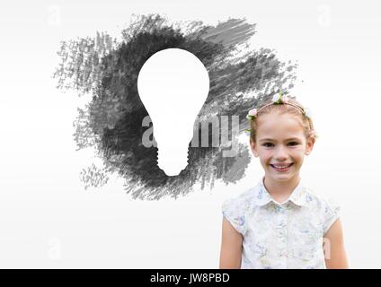 Digital composite von Mädchen vor Kohle Glühbirne Stockfoto